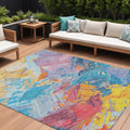 9' X 12' Blue Yellow Pink And Orange Abstract Washable Indoor Outdoor Area Rug