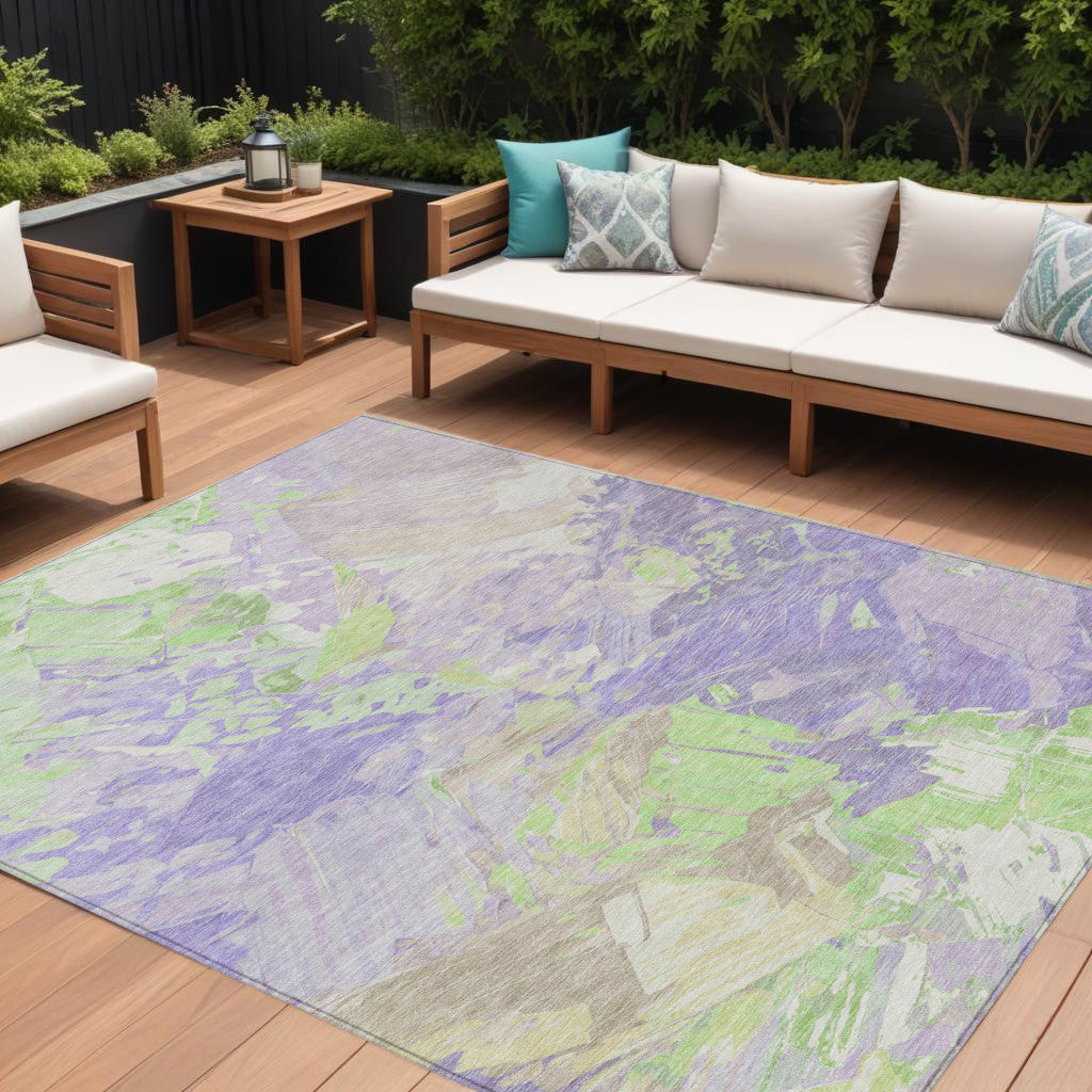 9' X 12' Lavender Mint Green And Beige Abstract Washable Indoor Outdoor Area Rug