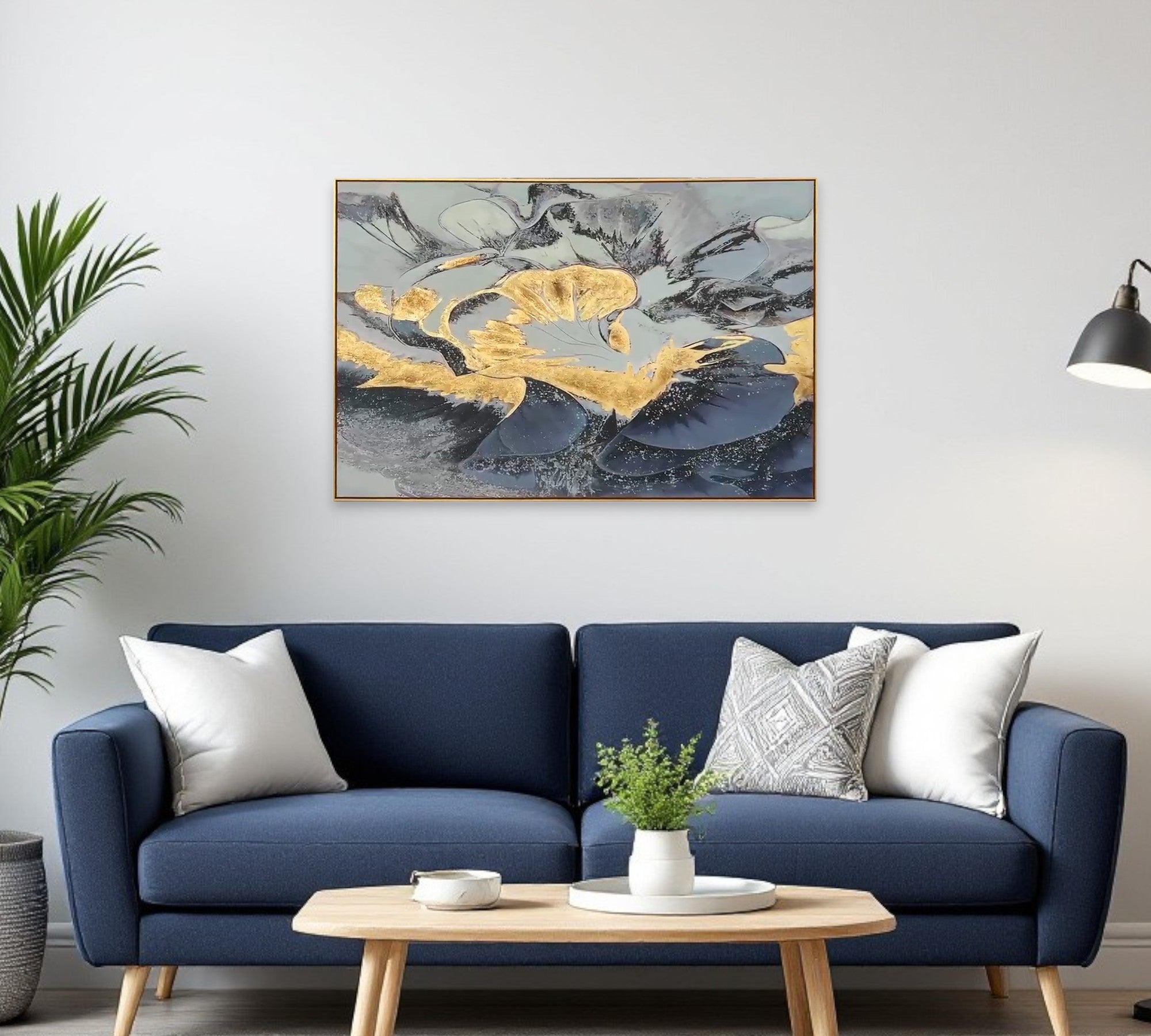 Blue And Gold Modern Abstract Gold Oil Painting Wall Art