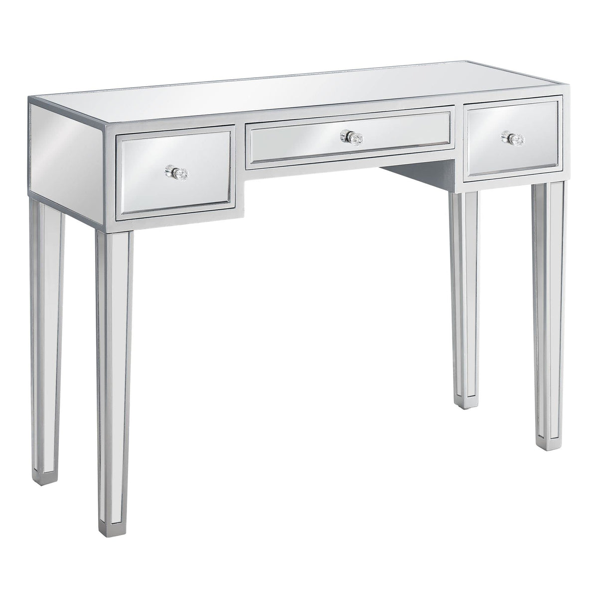 Monarch Specialties 3735 Accent Table, Console, Entryway, Narrow, Sofa, Storage Drawer, Living Room, Bedroom, Grey, Clear, Transitional Table-42 L/Mirror/Silver, 42' L x 15' W x 30.25' H