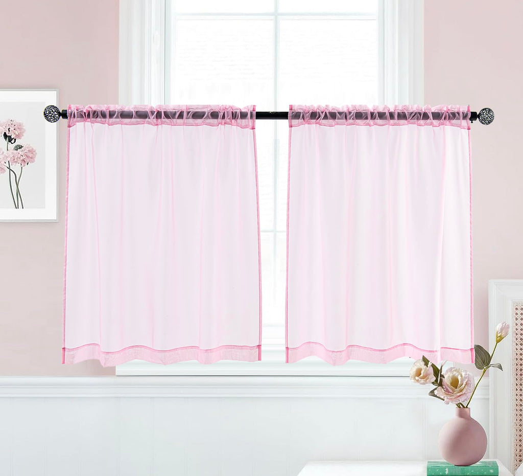 Pi Sheer Curtains,Small Window Treatment Light Voile With Rod Pocket For Café/Kitchen/Bedroom/Living Room 2 Panels (W42Xl36,Bright Pink)