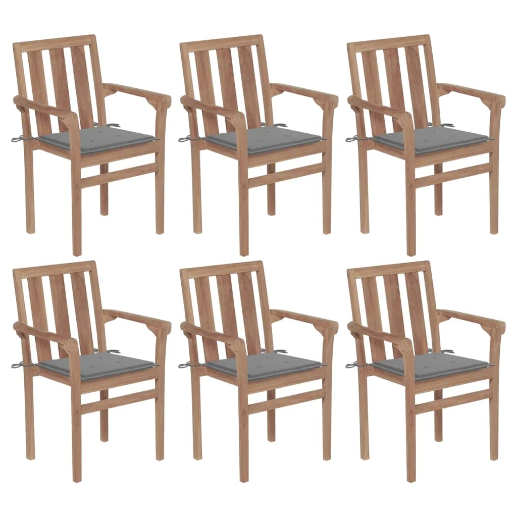vidaXL 6X Solid Teak Wood Stackable Patio Chairs with Cushions Wooden Furniture Garden Outdoor Terrance Backyard Dining Stacking Seat Chair