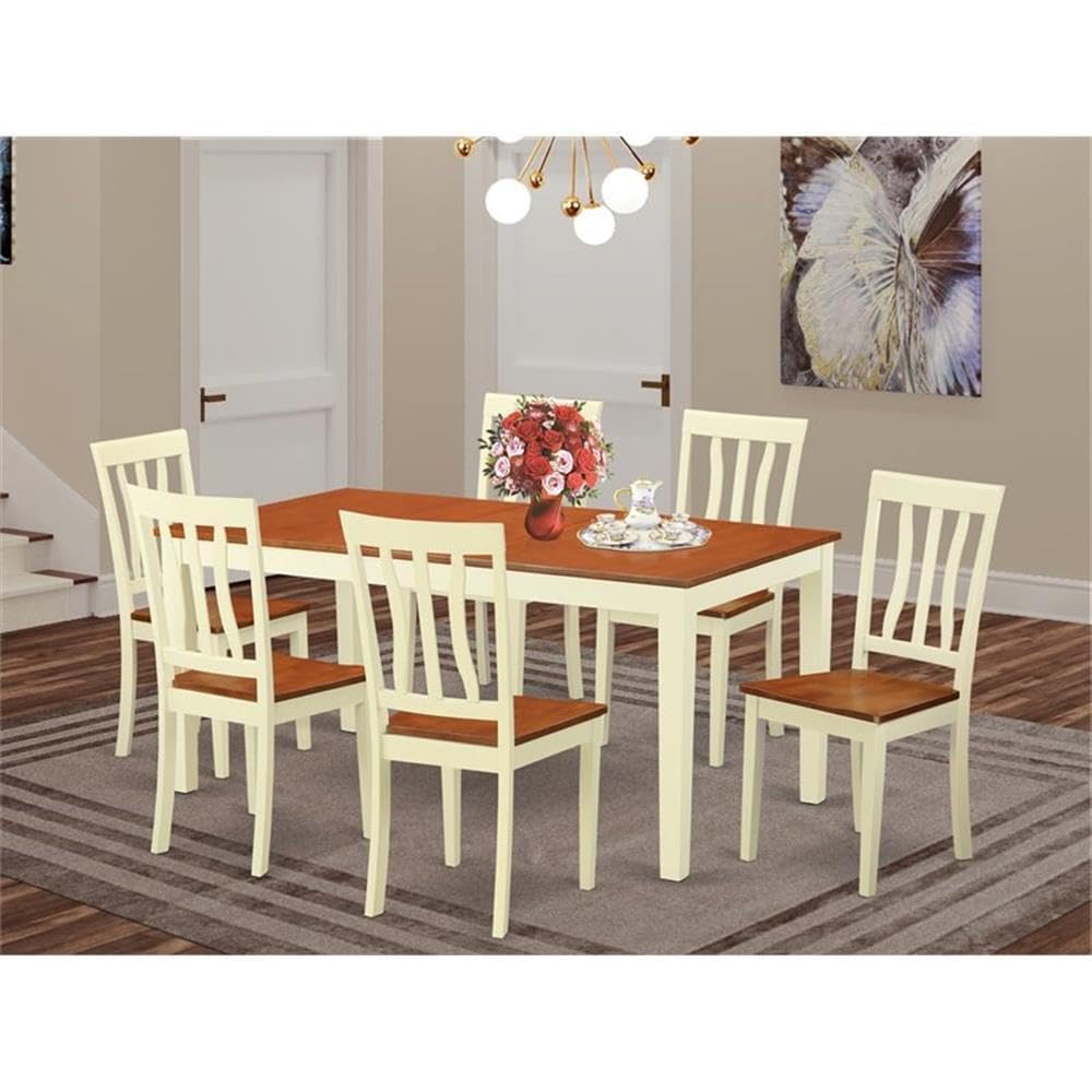 East West Furniture NIAN7-WHI-W 7 Piece Kitchen Table & Chairs Set Consist of a Rectangle Dining Table with Butterfly Leaf and 6 Dining Room Chairs, 36x66 Inch, Buttermilk & Cherry