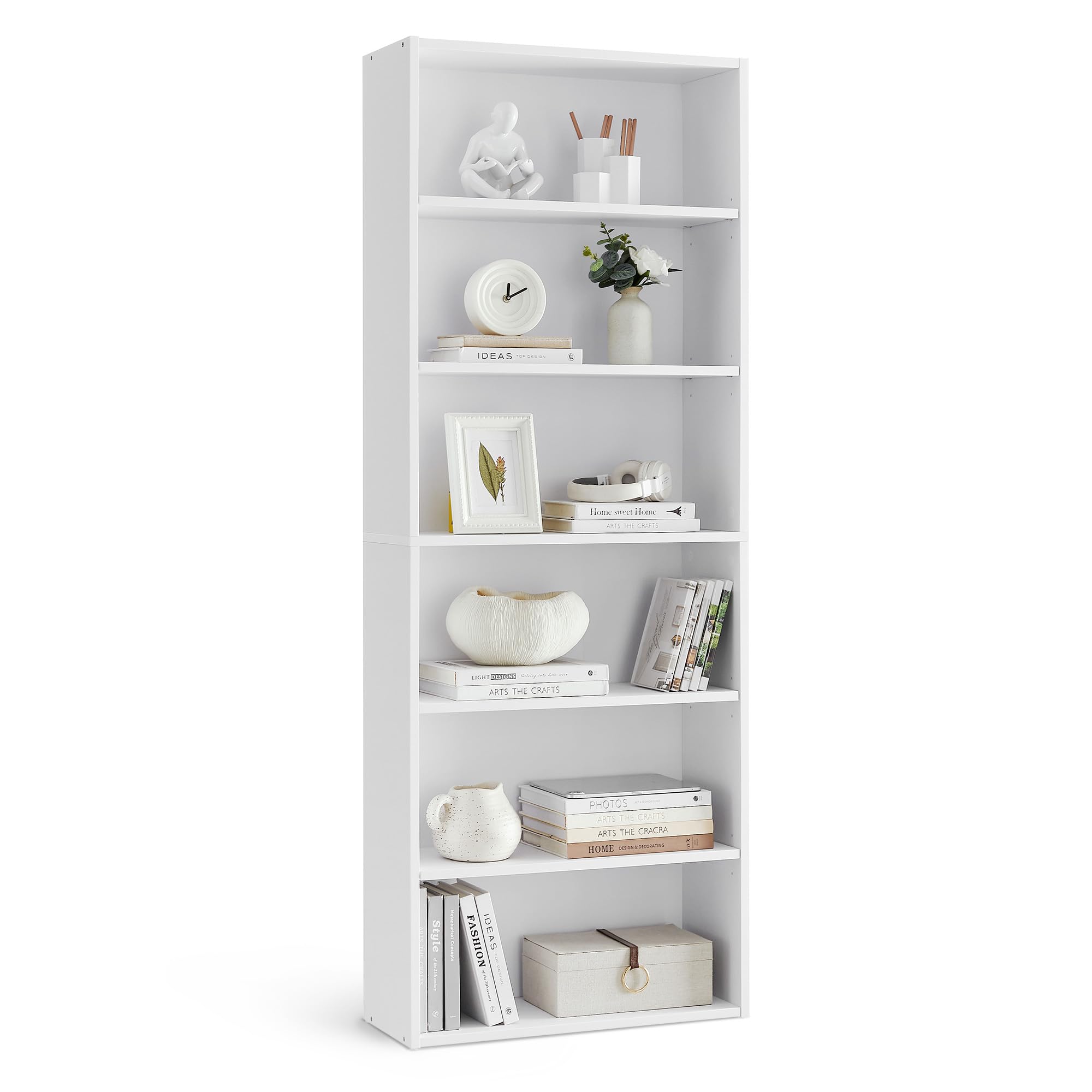 VASAGLE Bookshelf, 23.6 Inches Wide, 6-Tier Open Bookcase with Adjustable Storage Shelves, Floor Standing Unit, Cloud White ULBC