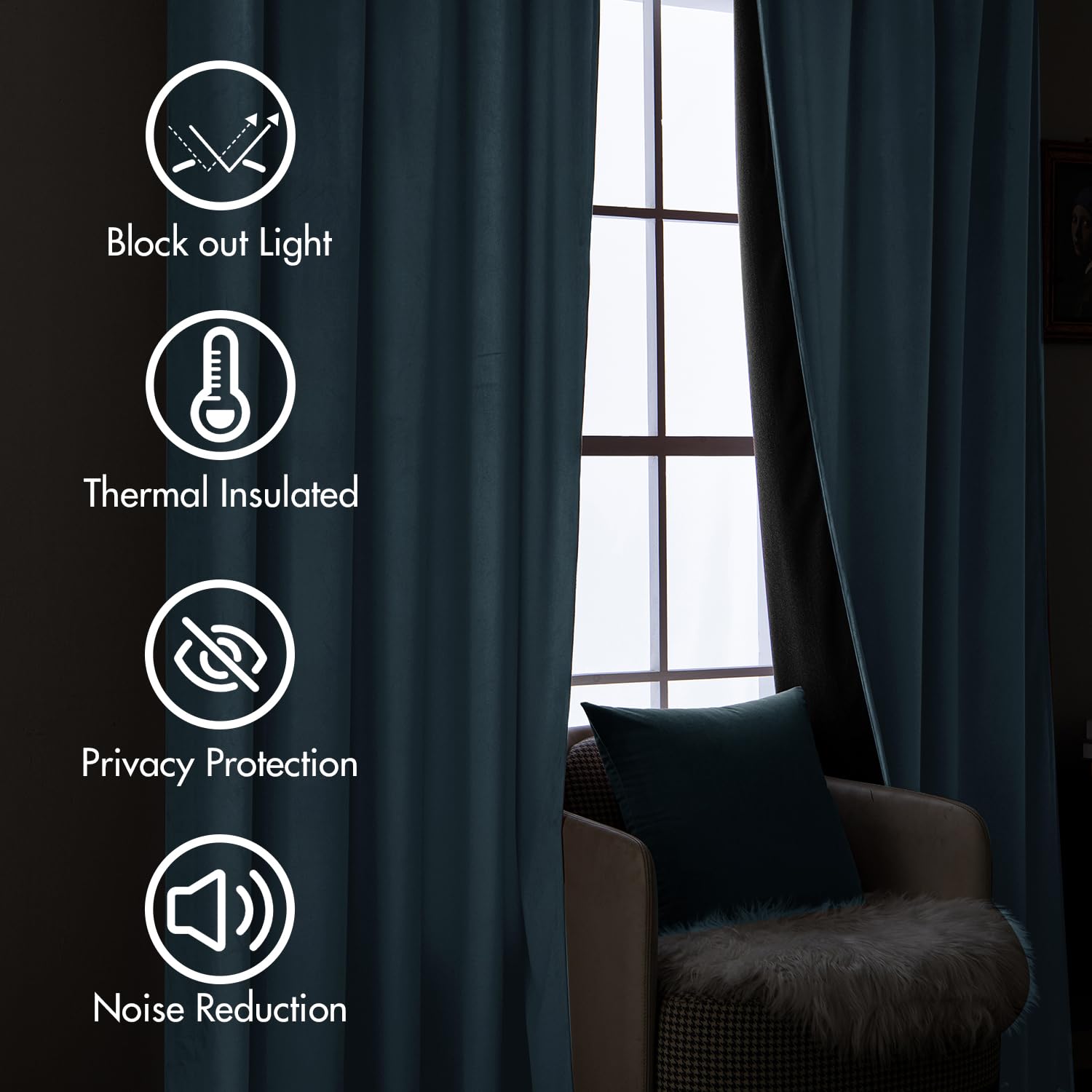 Miulee Stone Blue Velvet Curtains 90 Inches Long 2 Panels - Luxury Pinch Pleated Room Darkening Window Drapes For Bedroom Living