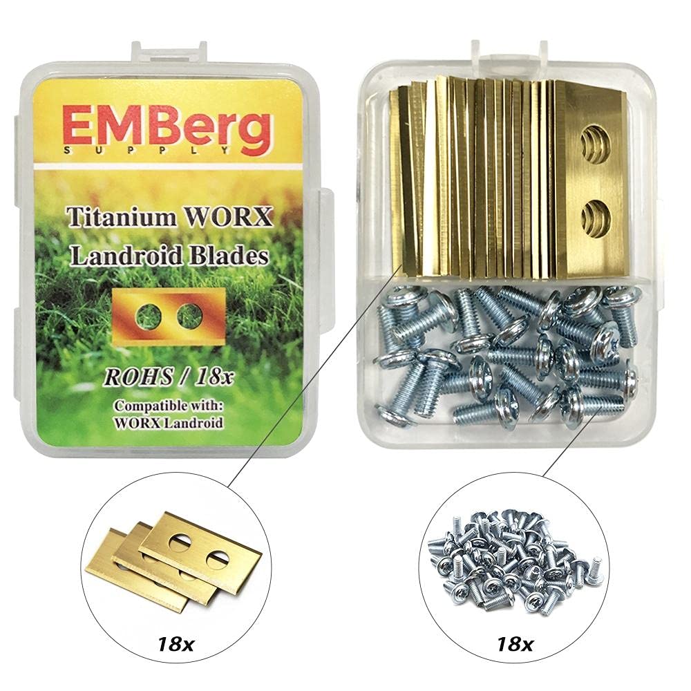 Emberg Endurance Blades (18 Pack) For Worx Landroid Robotic Mowers (Titanium Coated Blade For Worx)