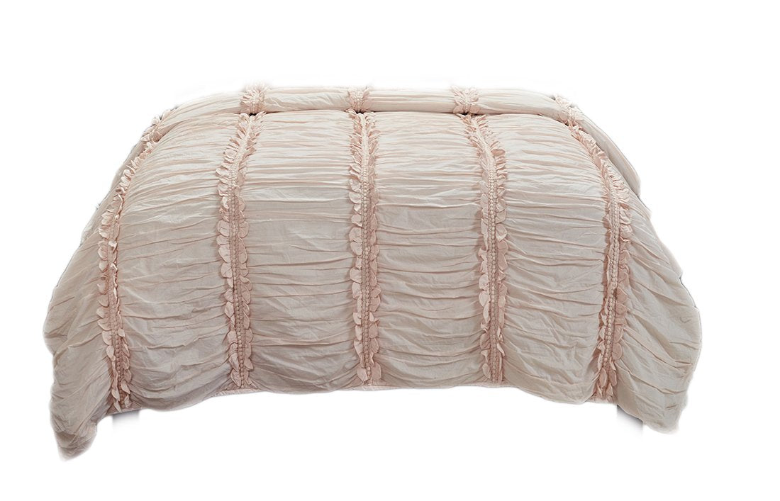 Rizzy Home | BQ4174 | Polyester Quilt | 70"x86" Pink/Neutral/ Solid With Cording