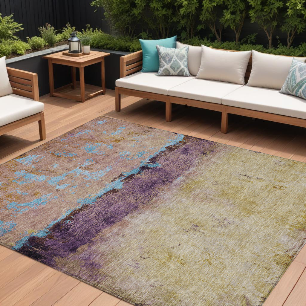 9' X 12' Salmon And Sky Blue Abstract Washable Indoor Outdoor Area Rug