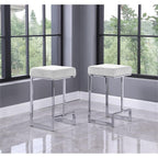 Best Master Furniture Dorrington Velvet Backless Counter Height Stool in White/Silver (Set of 2)