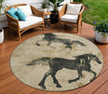 8' Beige And Charcoal Round Horse Washable Indoor Outdoor Area Rug