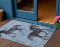 5' X 8' Denim Blue And Charcoal Horse Washable Indoor Outdoor Area Rug