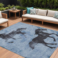 9' X 12' Denim Blue And Charcoal Horse Washable Indoor Outdoor Area Rug