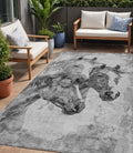 5' X 8' Gray And Silver Horse Washable Indoor Outdoor Area Rug