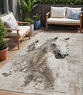 5' X 8' Ivory And Gray Horse Washable Indoor Outdoor Area Rug