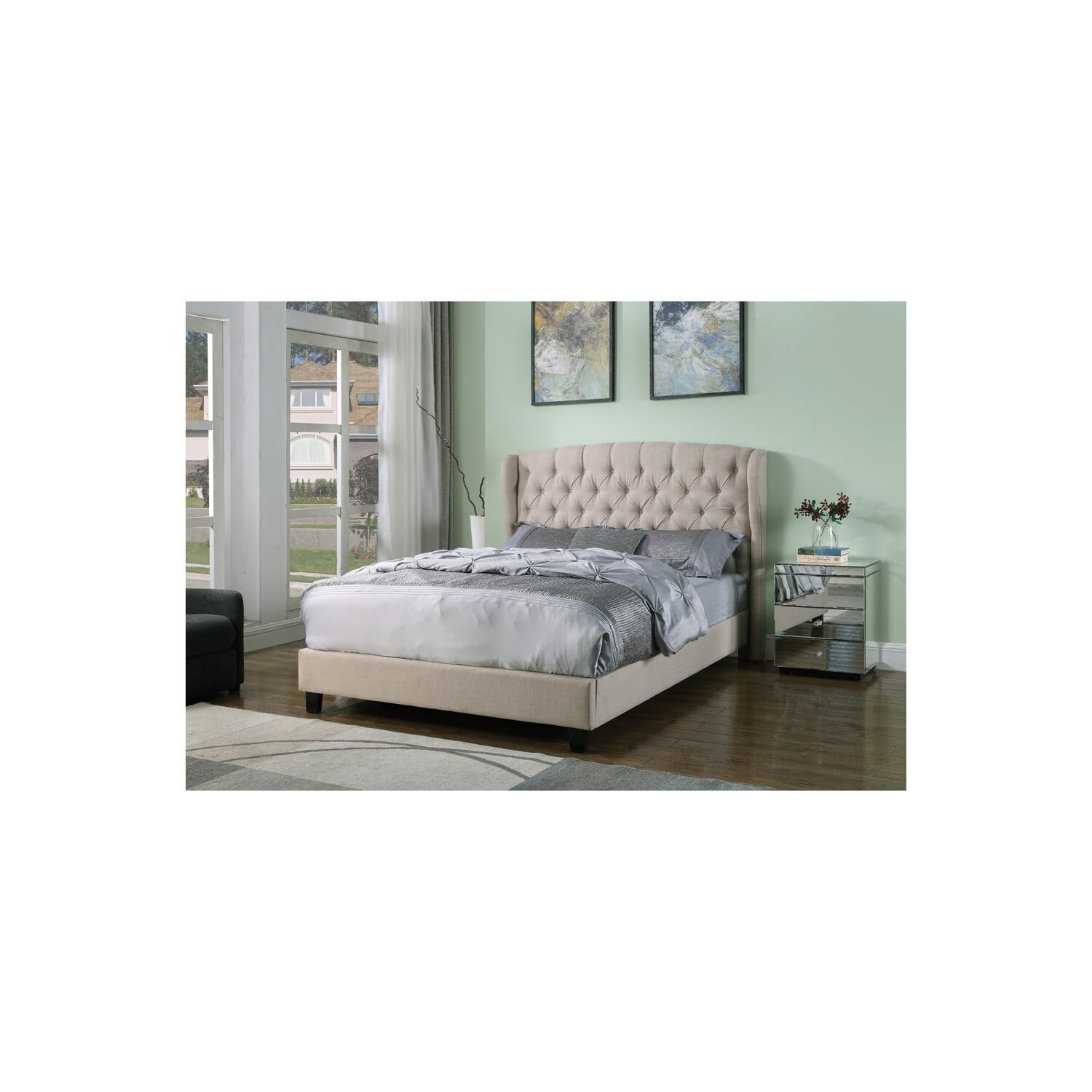 Best Master Furniture Yvette Upholstered Tufted With Wingback Platform Bed Queen, Beige