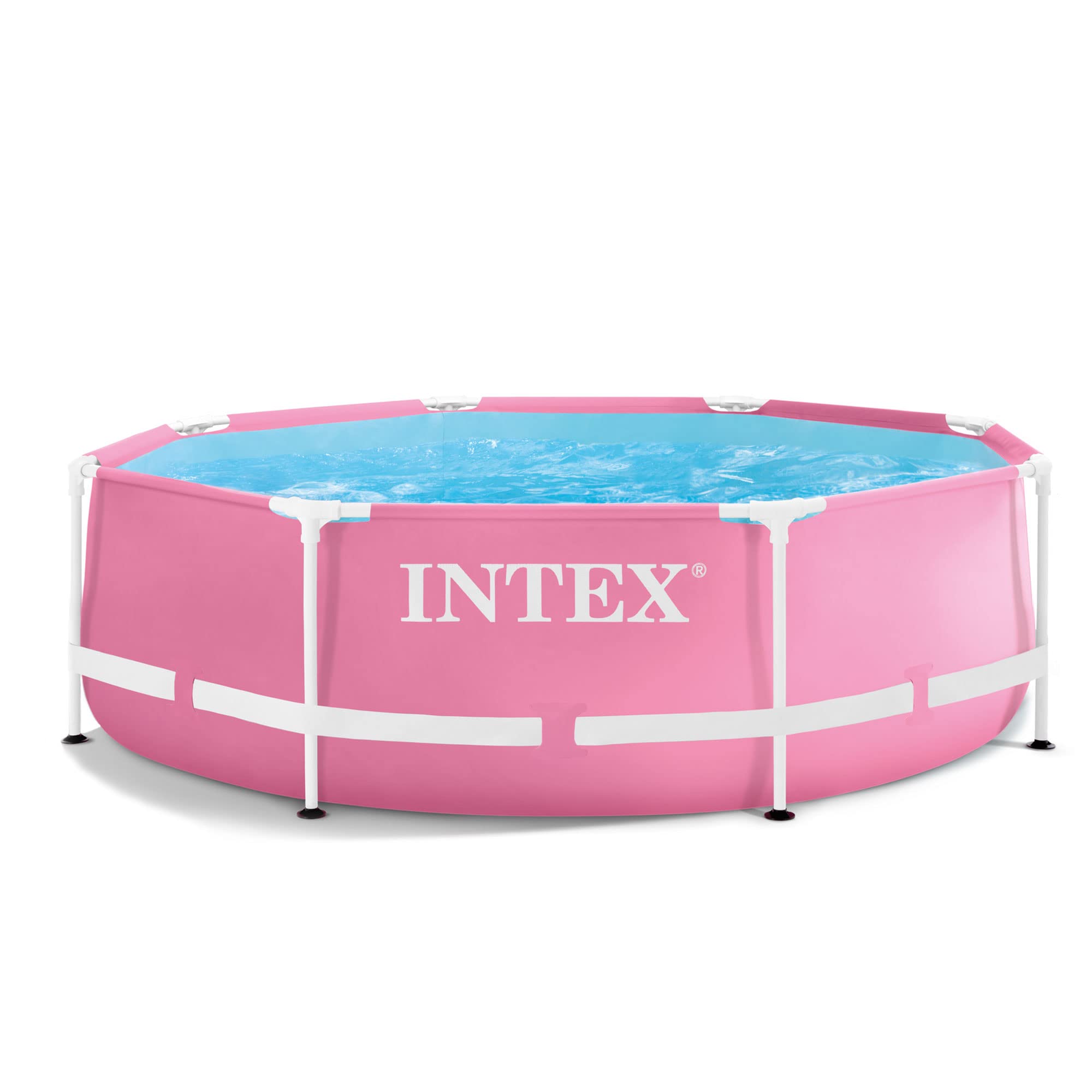 Intex 28290Eh Outdoor Backyard 8' X 30' Round Metal T-Joint Frame Above Ground Swimming Pool, No Tool Assembly, Pink