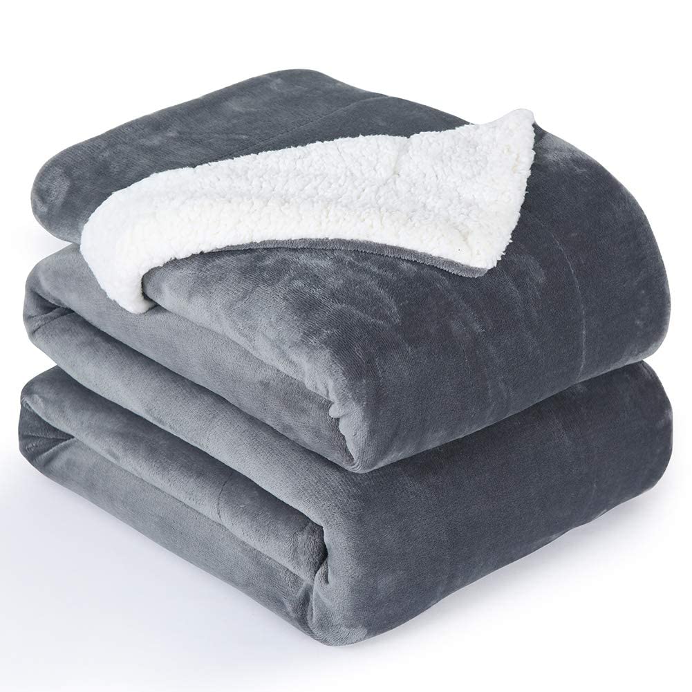Nanpiper Flannel Blanket Reversible Sherpa Throw Blanket Super Soft Fuzzy Plush Microfiber (90'X90' Gray) Queen