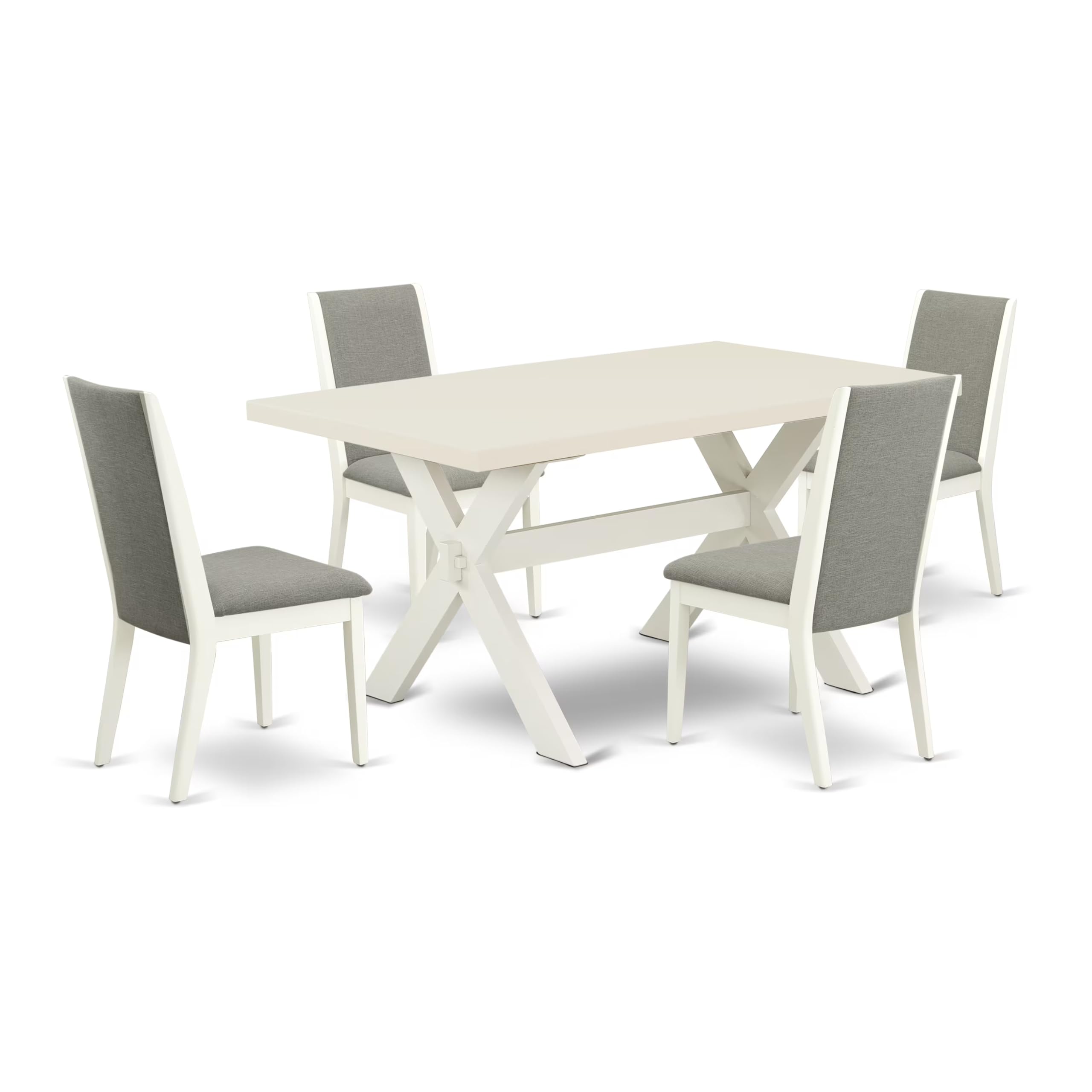 East West Furniture X026La206-5 5 Piece Dining Room Table Set Includes A Rectangle Kitchen Table With X-Legs And 4 Shitake Linen Fabric Parson Dining Chairs, 36X60 Inch, Multi-Color