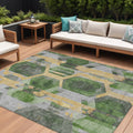 10' X 14' Green Gold And Silver Geometric Washable Indoor Outdoor Area Rug