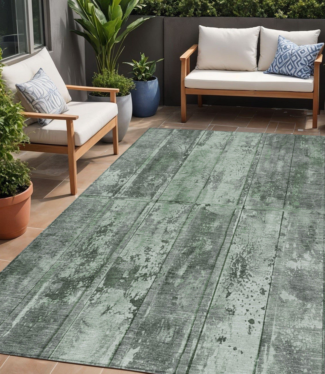 5' X 8' Green Charcoal And Gray Abstract Washable Indoor Outdoor Area Rug