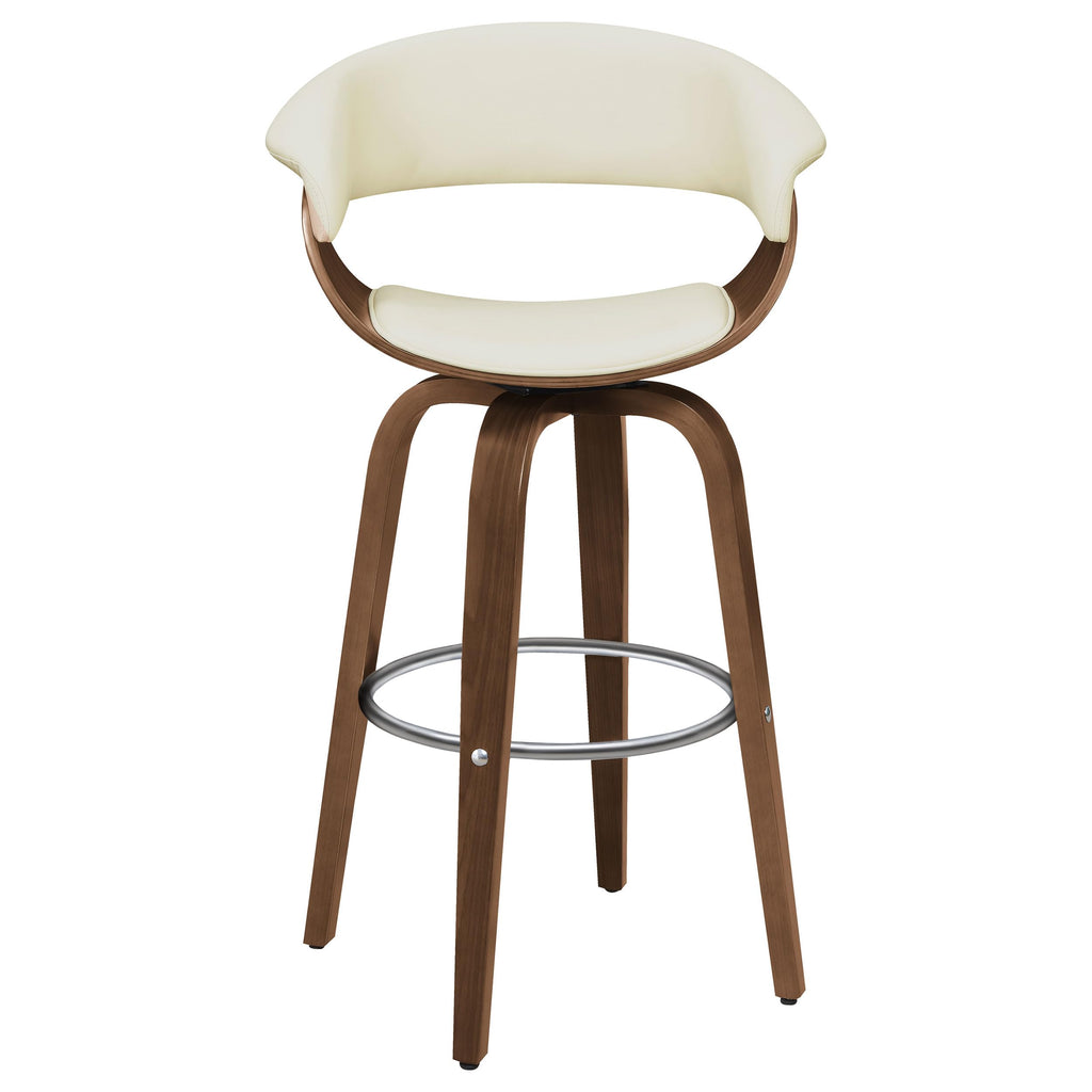 Zion Upholstered Swivel Bar Stool, Walnut and Ecru