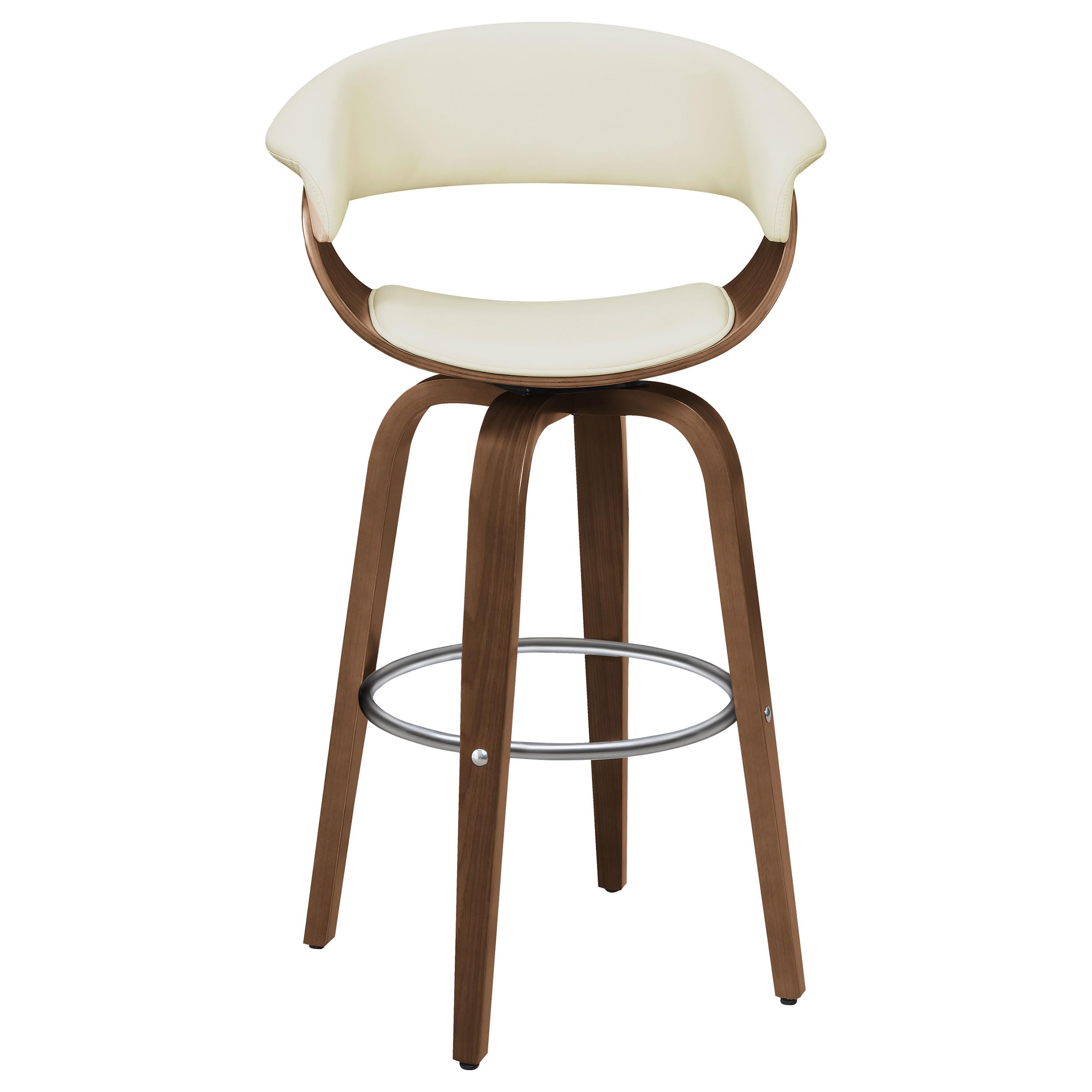 Zion Upholstered Swivel Bar Stool, Walnut and Ecru