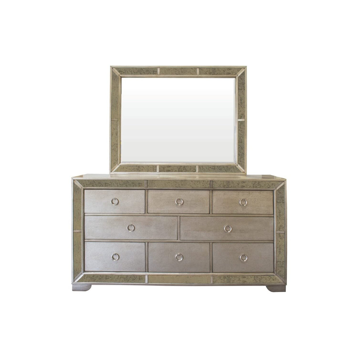 Best Master Furniture Ava Mirrored Silver Bronzed Dresser And Mirror, 2-Piece Set