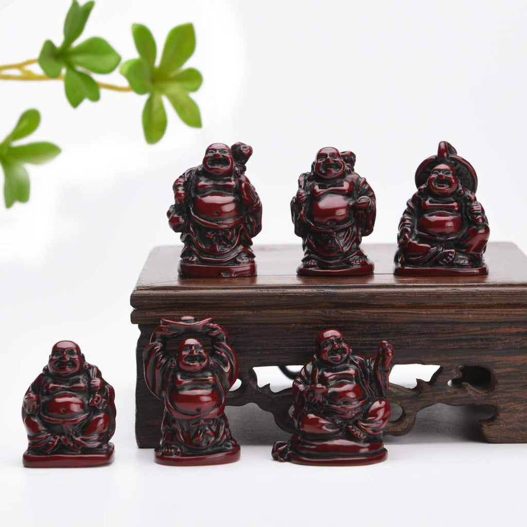 Brabud 1' Red Resin Laughing Buddha Maitreya Figurines Collection Gift Home Office Desk Decor Flower Pot Statue Decoration Set