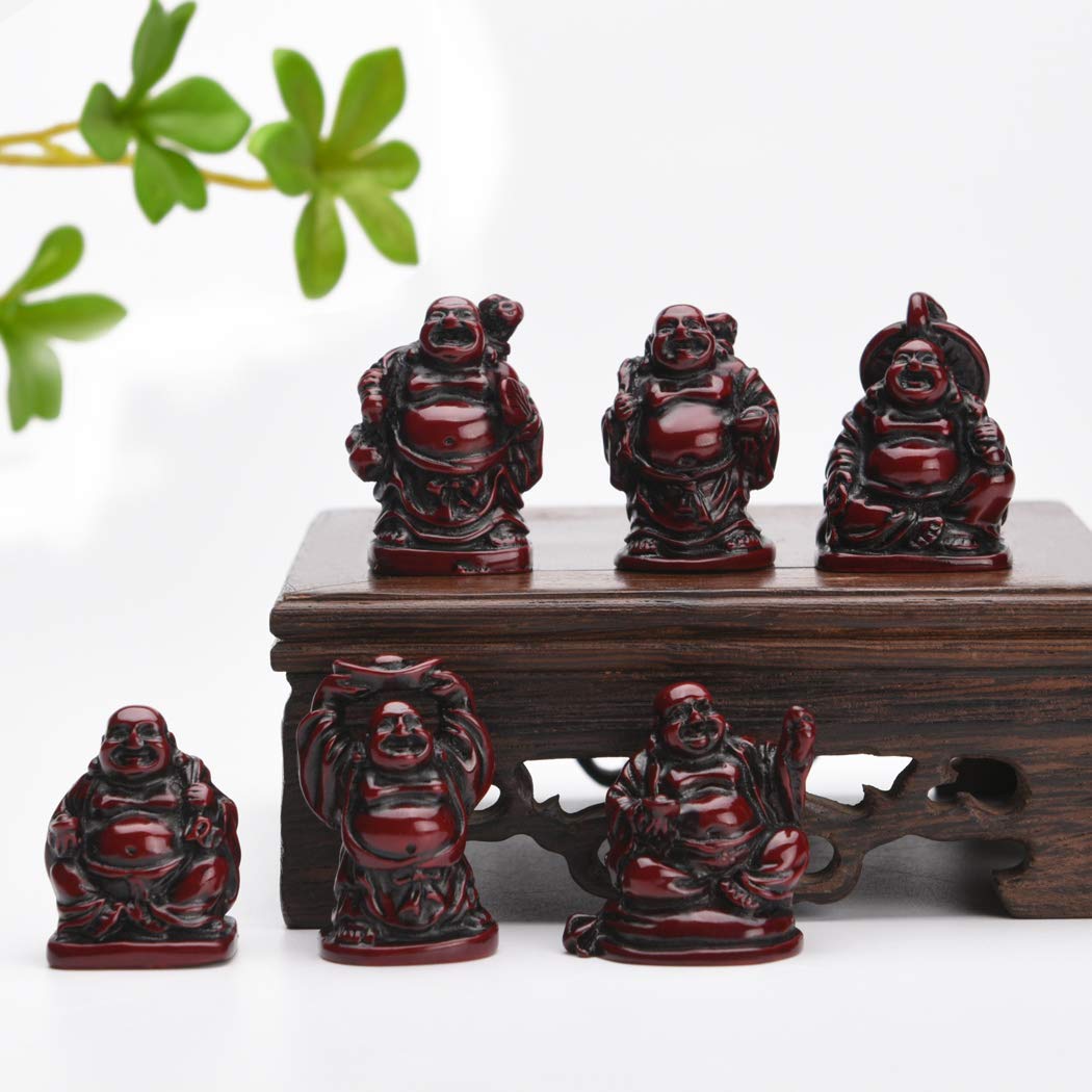 Brabud 1' Red Resin Laughing Buddha Maitreya Figurines Collection Gift Home Office Desk Decor Flower Pot Statue Decoration Set