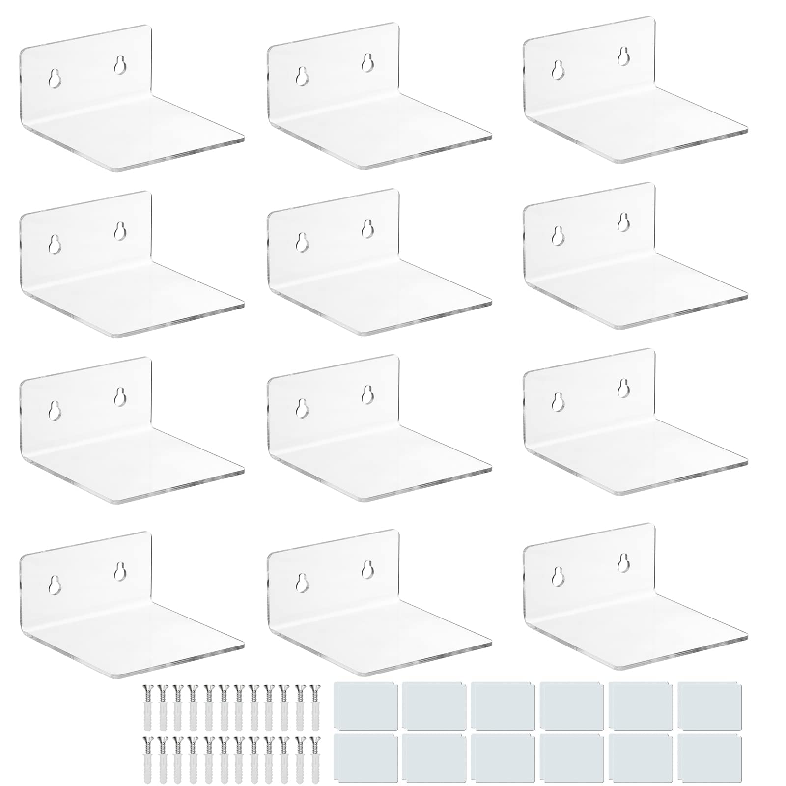 Acrylic Small Adhesive Wall Shelves,Mini Floating Shelves,Acrylic Display Shelves,Ledges for Pop Figures,Plant,Picture Photo Mod