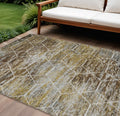 9 X 12 Brown Gold And Ivory Geometric Washable Indoor Outdoor Area Rug