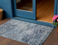 3 X 5 Blue Gray And Ivory Geometric Washable Indoor Outdoor Area Rug