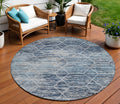 8 Blue Gray And Ivory Round Geometric Washable Indoor Outdoor Area Rug