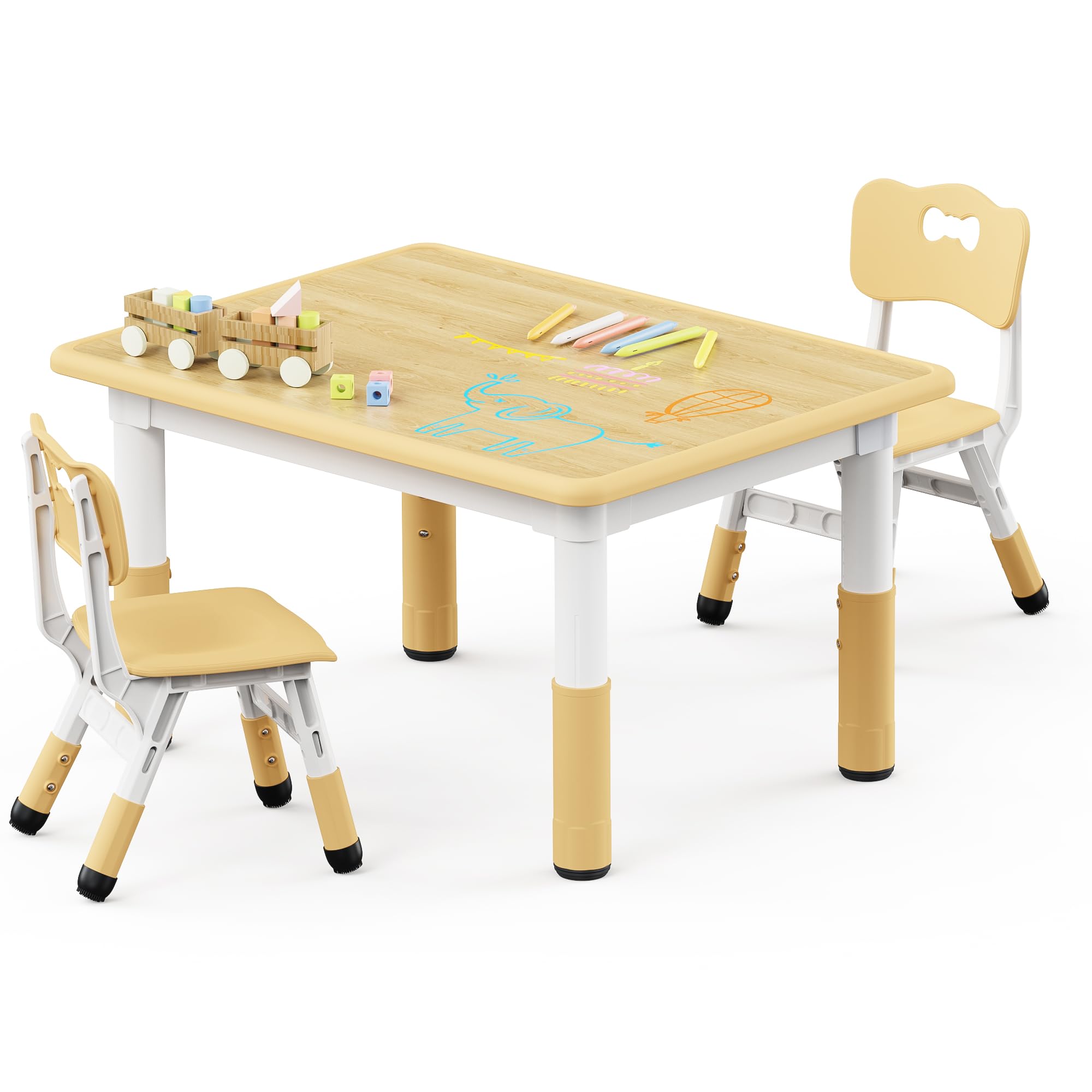 Brelley Kids Table and 2 Chairs Set, Height Adjustable Toddler Table and Chair Set, Graffiti Desktop, Classroom/Daycare/Home, Ch