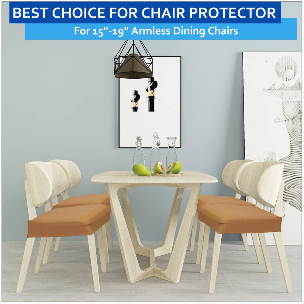 Buyue Fast Installation Dining Room Chair Covers Set Of 4, Luxury Stretch Jacquard Seat Slipcovers For Kitchen Armless Chairs, Rear Gapped- Ocher- 4