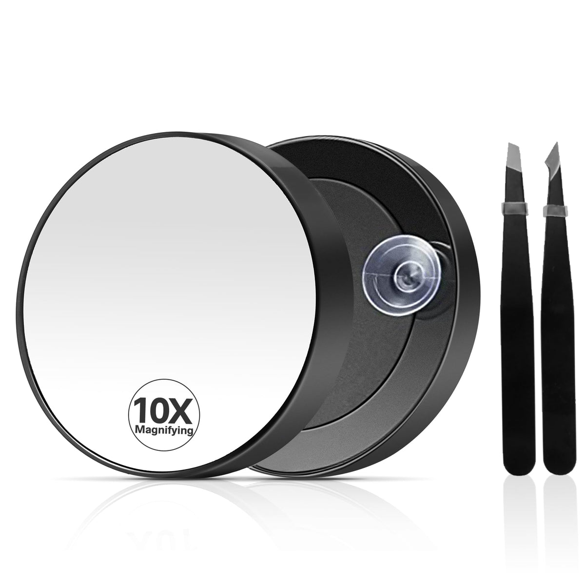 MIYADIVA 10x Magnifying Mirror, Makeup Mirror with 2 Suction Cup, Magnifying Mirror with 2 Tweezers, Small Mirror for Purse, Tra