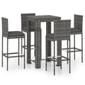 vidaXL 5 Piece Outdoor Patio Bar Set with Cushions - Weather-Resistant Poly Rattan, Powder-Coated Steel Frame, Square Table, Gray