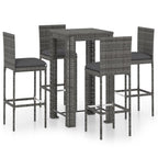 vidaXL 5 Piece Outdoor Patio Bar Set with Cushions - Weather-Resistant Poly Rattan, Powder-Coated Steel Frame, Square Table, Gray