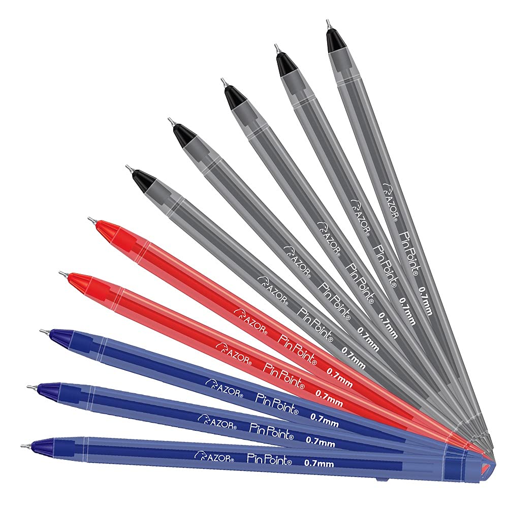 Azor Pin Point Fine Point Writing Pens 0.7Mm With Hole For Retractable Cord, Chain, Clipboard Or Countertop - Assorted 10 Pieces