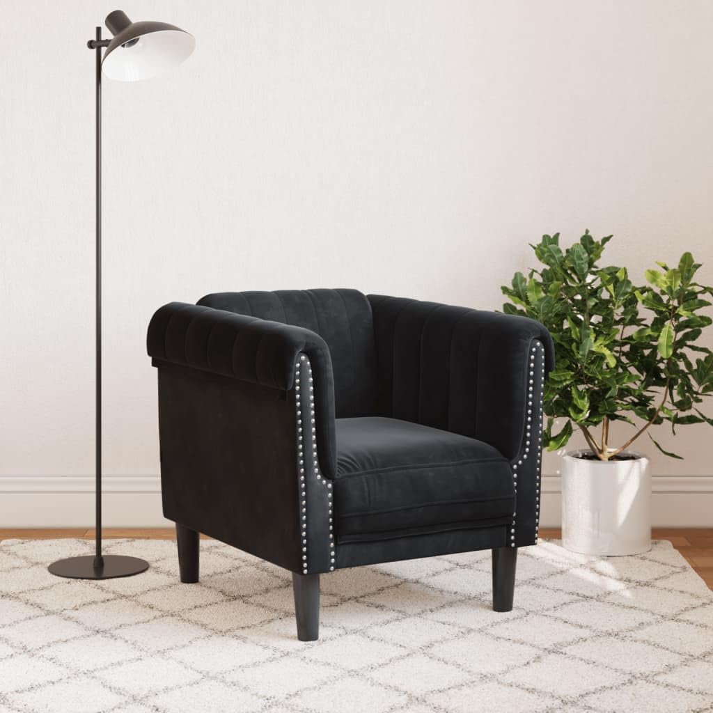 vidaXL Black Velvet Retro Armchair - Thumbnail 5