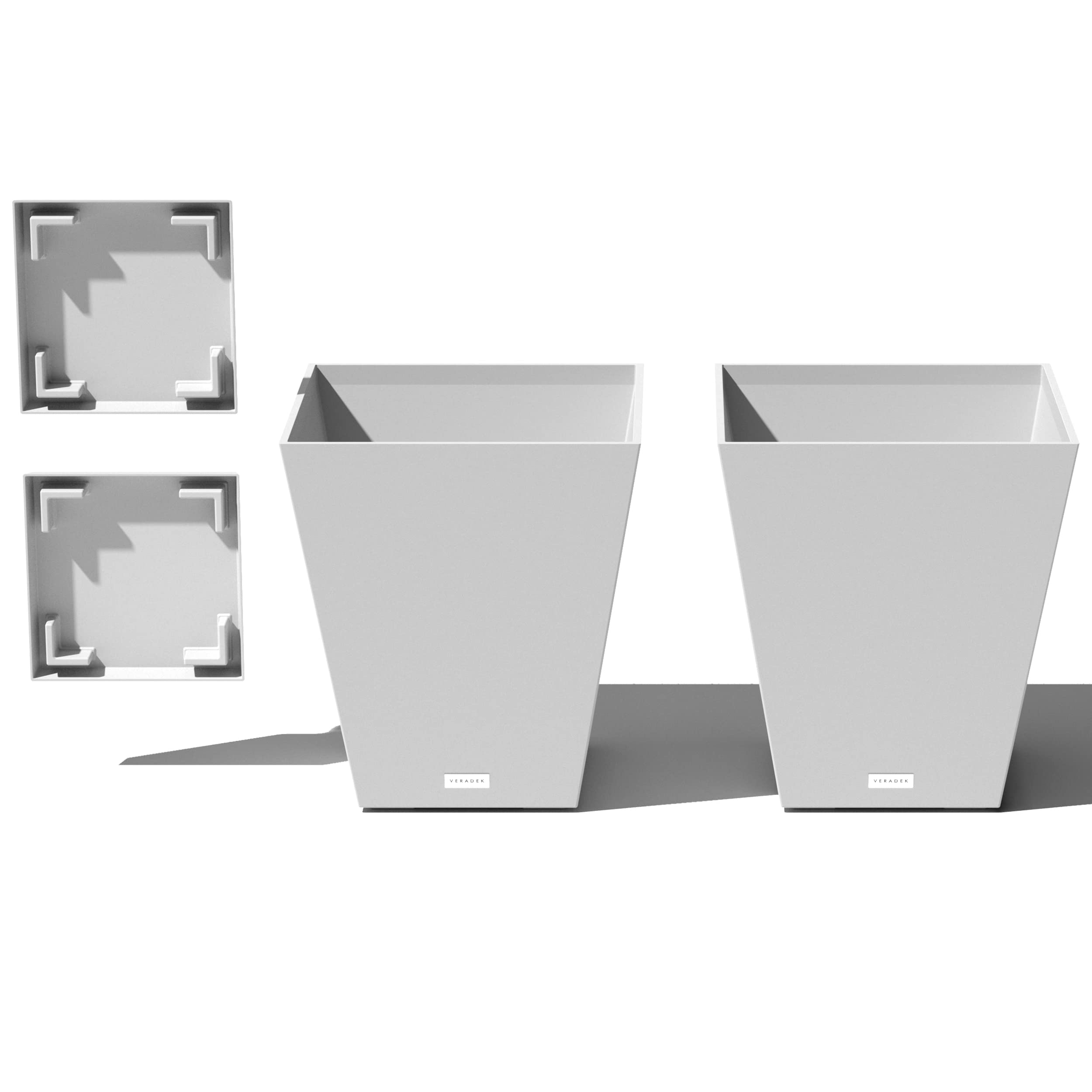 Veradek Nobleton Indoor/Outdoor Wide Square Planter (White, 18 Inch - 2 Pack With 2 Saucer Trays)