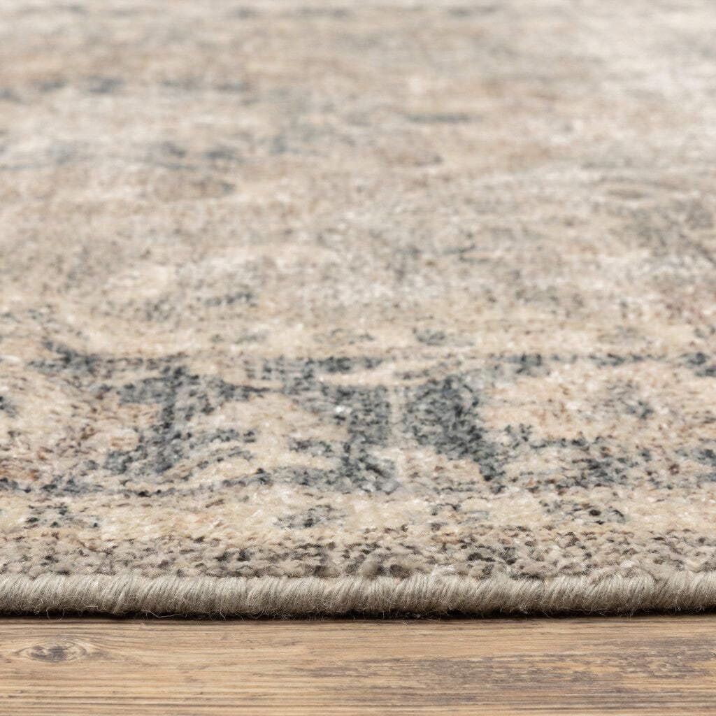 HomeRoots 509469 10 x 13 ft. Beige & Gray Oriental Hand Loomed Stain Resistant Rectangle Area Rug with Fringe