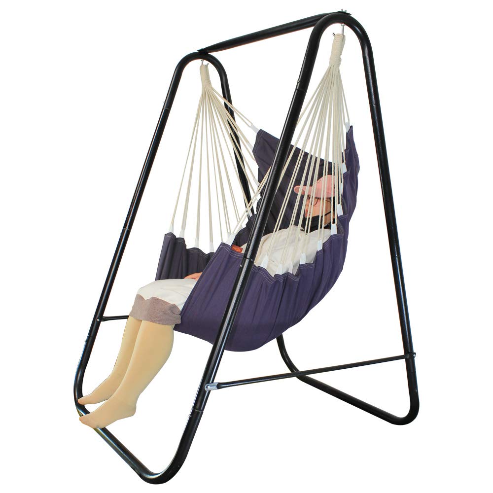 Pirny Hammock Chair Stand, Include Large Hanging Indoor Swing,Max Load 500 Lbs, Heavy-Duty Steel Hammock Stand For Indoor Outdoo