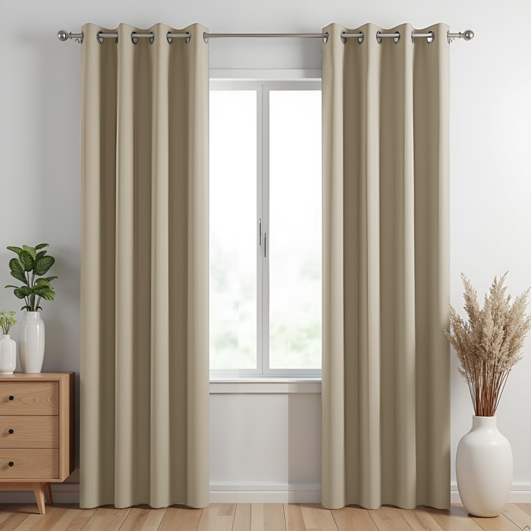 Homemonde Blackout Opaque Solid Curtain For Long Door 9 Feet  Heavy Faux Silk 70% Light Blocking Thick Panel Single Pcs, Room P