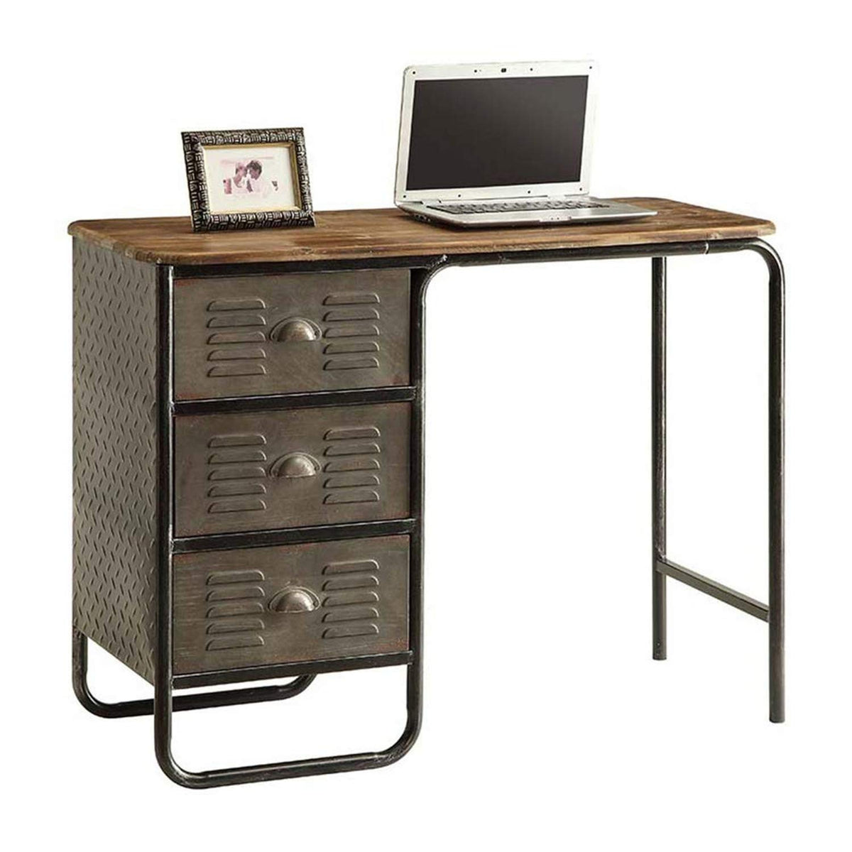 4D Concepts Industrial Desk, Natural Distressed Wood/Black/Grey