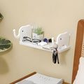 Kvayndep Art Elephant Wall Shelf, White, Adhesive Floating Shelf With Hook, Cute Cartoon Style, Bedroom Organiser