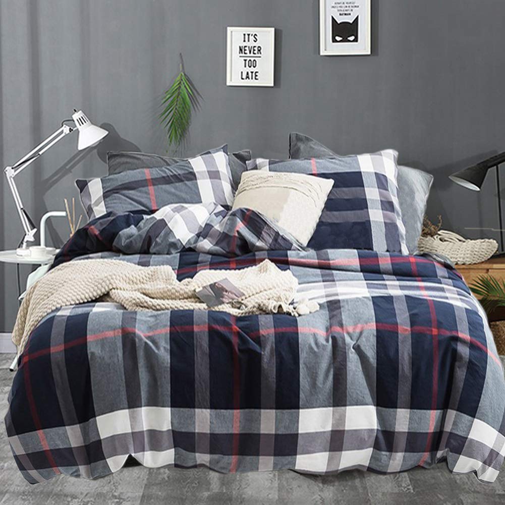 Cottonight Blue Plaid Comforter Set Twin Kids Bedding Set Navy Buffalo Checkered Comforter Lightweight For Boys Teens Soft Cozy