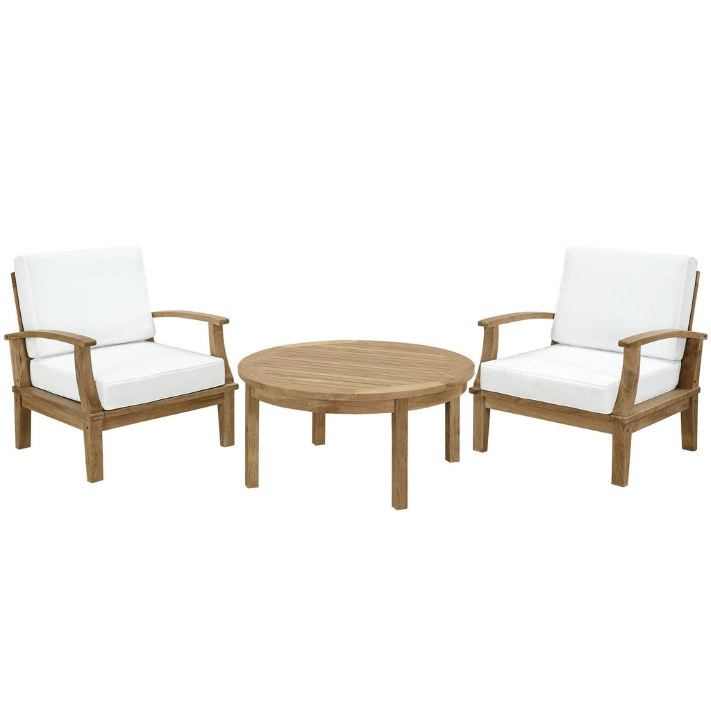 Modway Eei-1475-Nat-Whi-Set Marina Premium Grade A Teak Wood Outdoor Patio Furniture Set, 3 Piece, Natural White