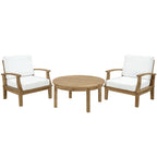 Modway Eei-1475-Nat-Whi-Set Marina Premium Grade A Teak Wood Outdoor Patio Furniture Set, 3 Piece, Natural White