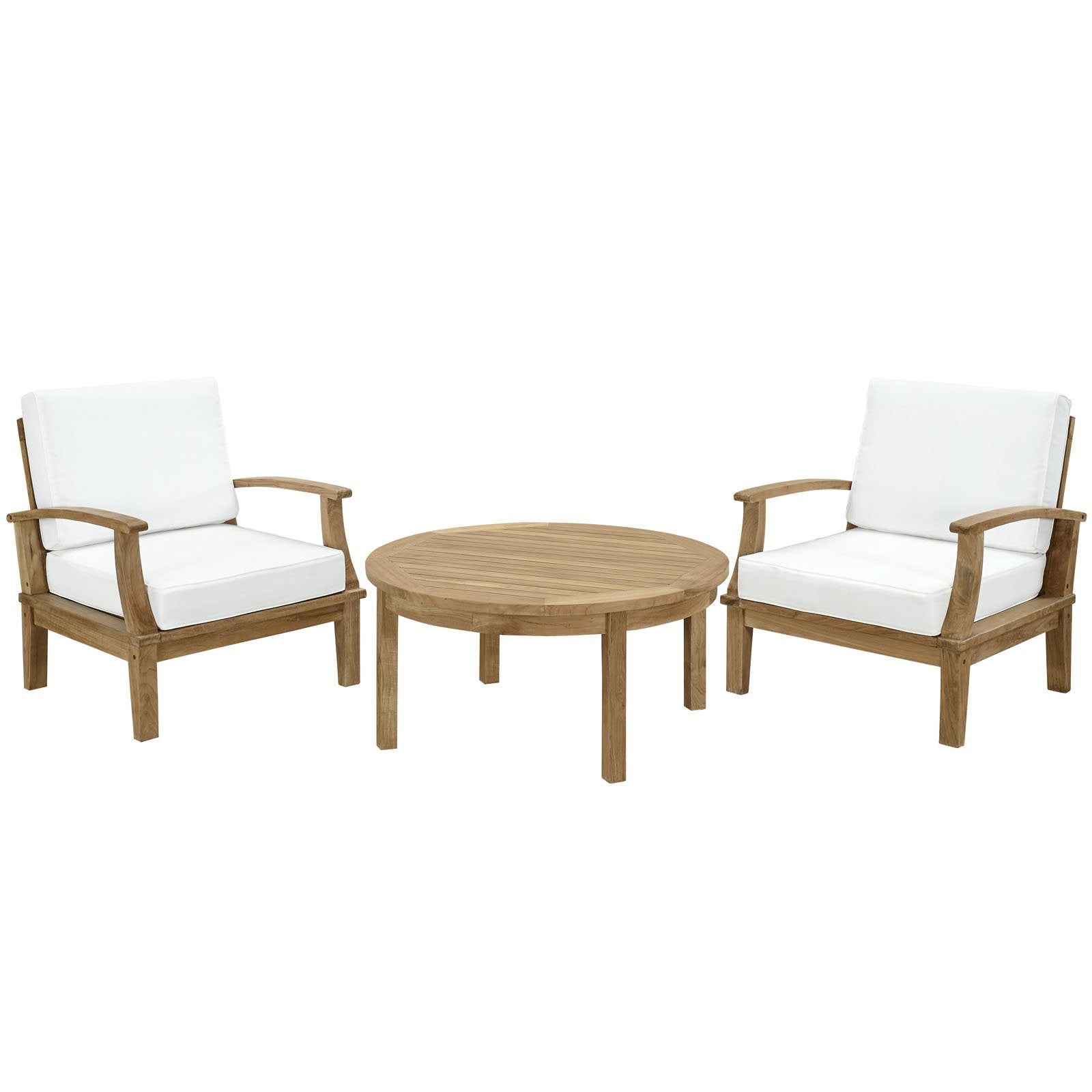 Modway Eei-1475-Nat-Whi-Set Marina Premium Grade A Teak Wood Outdoor Patio Furniture Set, 3 Piece, Natural White